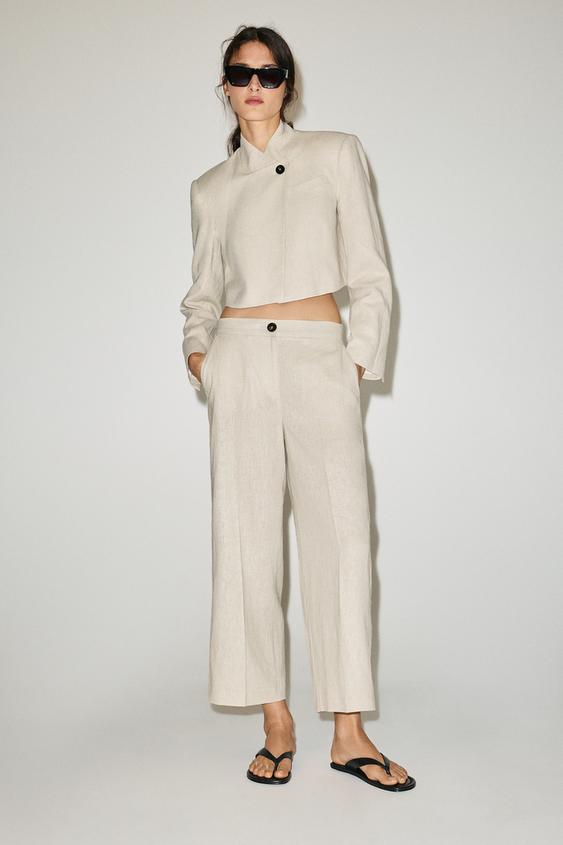 LINEN BLEND CULOTTES - Light beige by Zara - Image 0