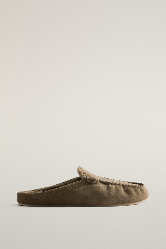 WARM LEATHER LOAFERS - أخضر الخاص بـ Zara - صورة 0