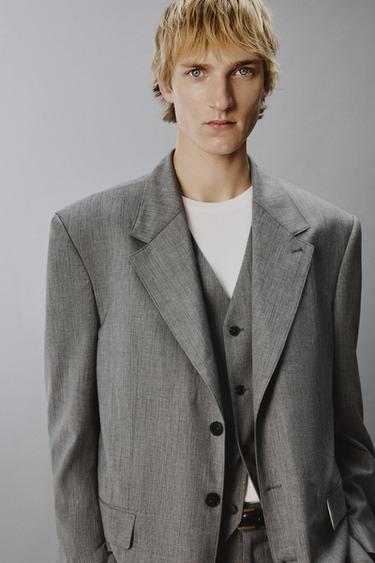 TEXTURED STRIPED SUIT BLAZER - Grey by Zara - Image 4