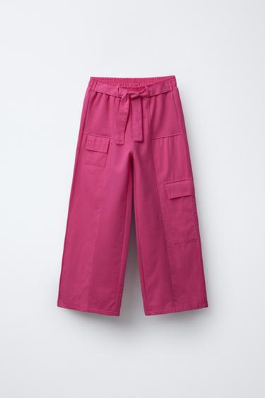 PANTALÓN COMBINADO WIDE LEG PETOS - Fucsia de Zara - Imaxe 0