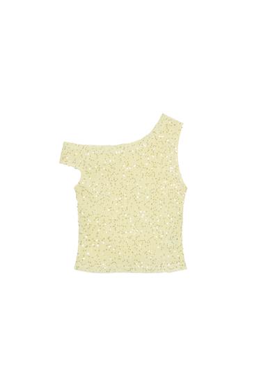 ASYMMETRIC SEQUIN TOP - Yellow by Zara