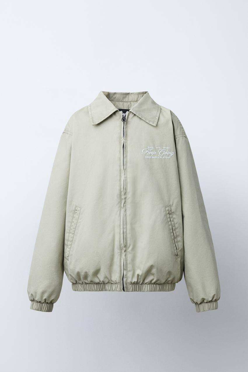 テキスト刺繍ボンバージャケット - ベージュ | ZARA Japan / 日本