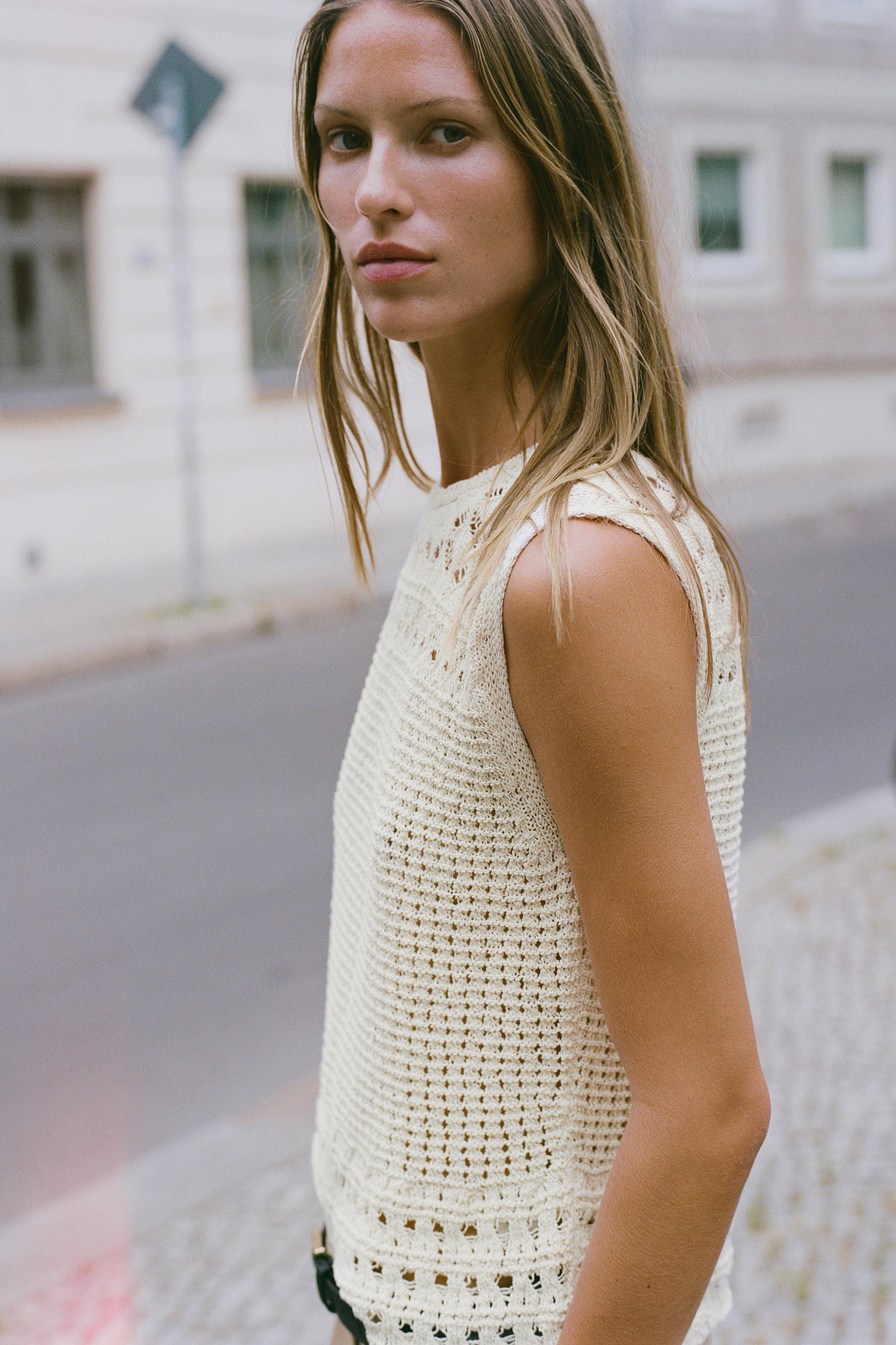Zara POINTELLE TRİKO TOP görsel 4