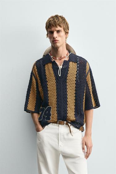 CROCHET PATCH SHIRT - Navy blue by Zara