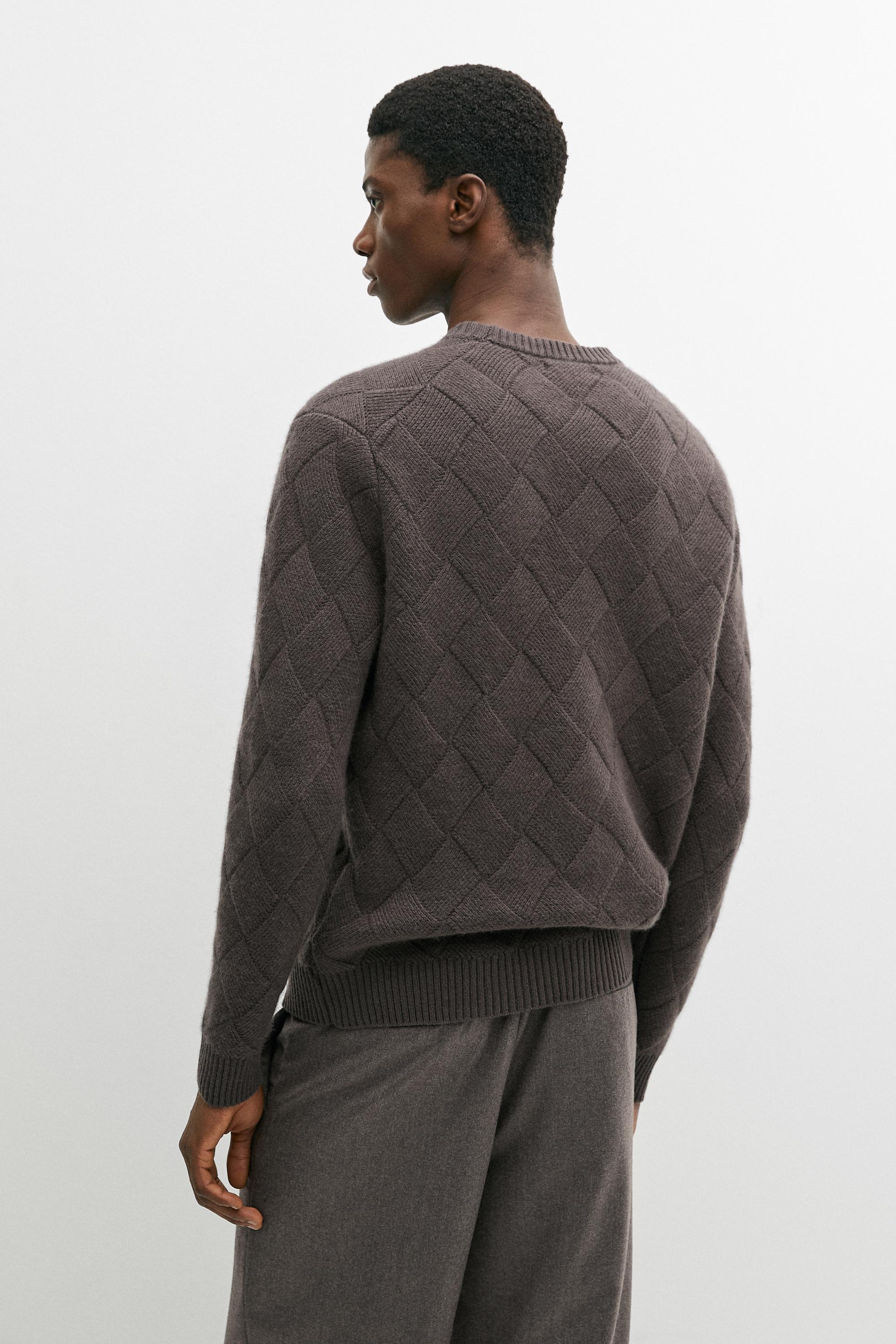 Wool blend knit sweater with diamond texture