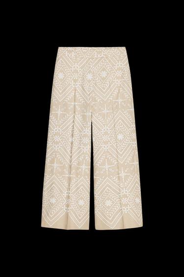 Zara EMBROIDERED CULOTTES - Ecru / Beige - Image 0