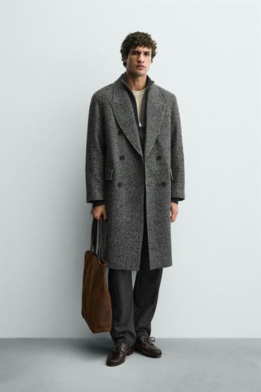 Zara HERRINGBONE WOOL BLEND COAT - Gray