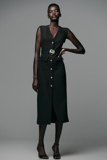 ROBE MIDI EN CRÊPE AVEC CEINTURE - Noir de Zara