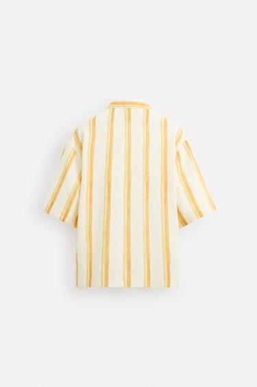 STRIPED VISCOSE-LINEN SHIRT - Ecru/Yellow by Zara - Image 7