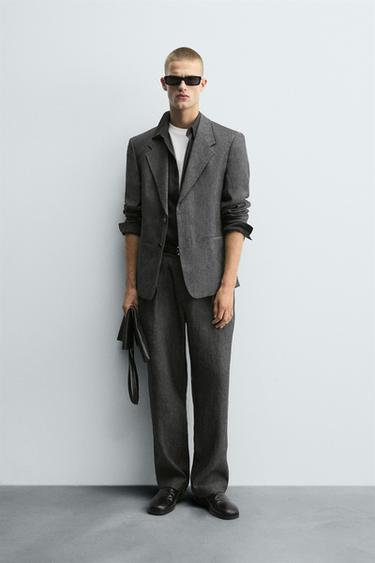 100% LINEN SUIT BLAZER - Grey marl by Zara