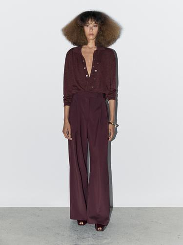 Zara 100% wool double darted trousers - STUDIO - Burgundy - Image 0