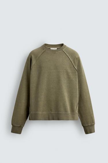 Zara RELAXED FIT WASHED SWEATSHIRT - Khaki