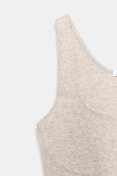 RIBBED STRAPPY CROP TOP - Beige marl by Zara - Image 6