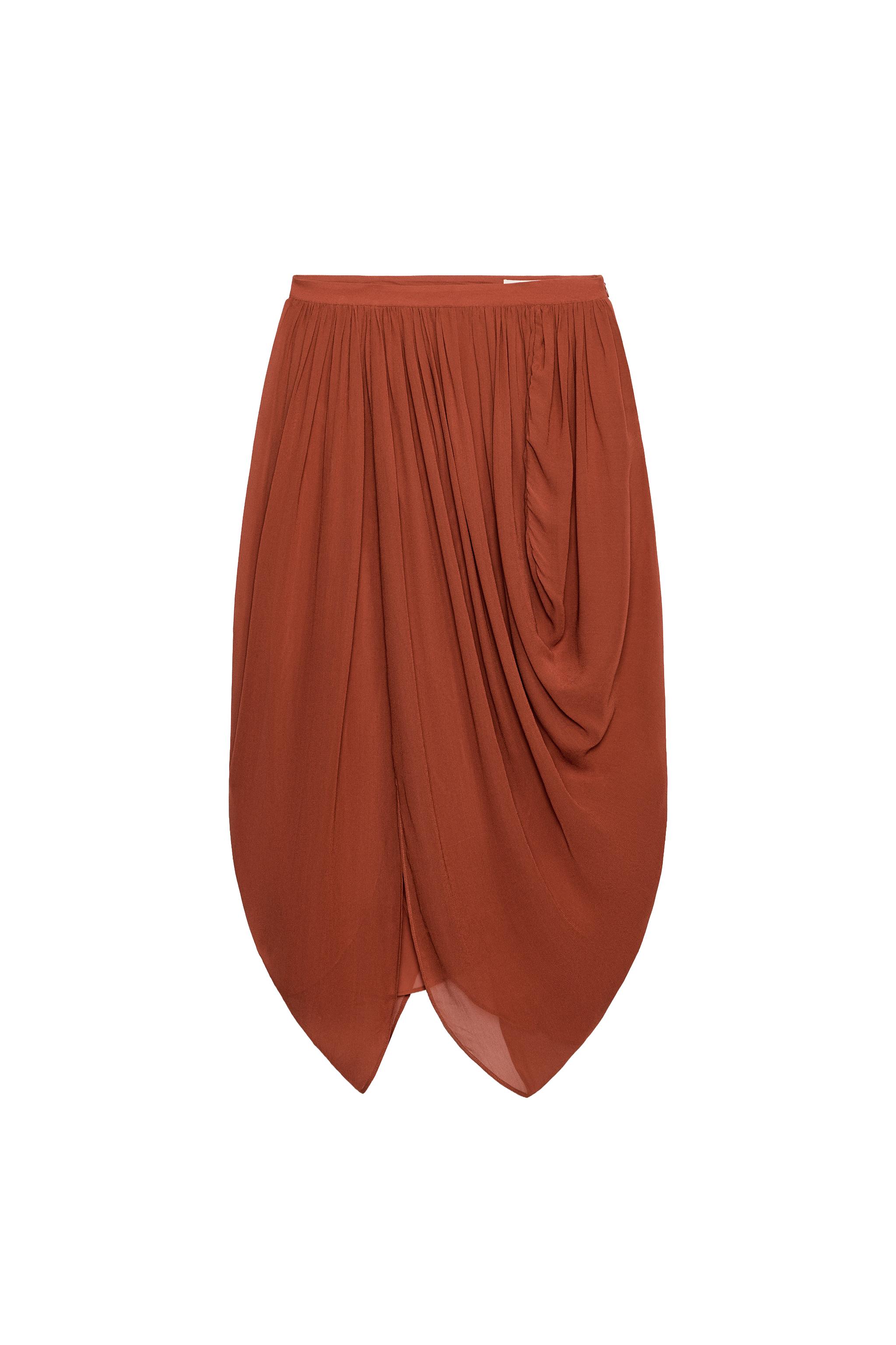 FALDA MIDI DRAPEADA ASIMÉTRICA ZW COLLECTION