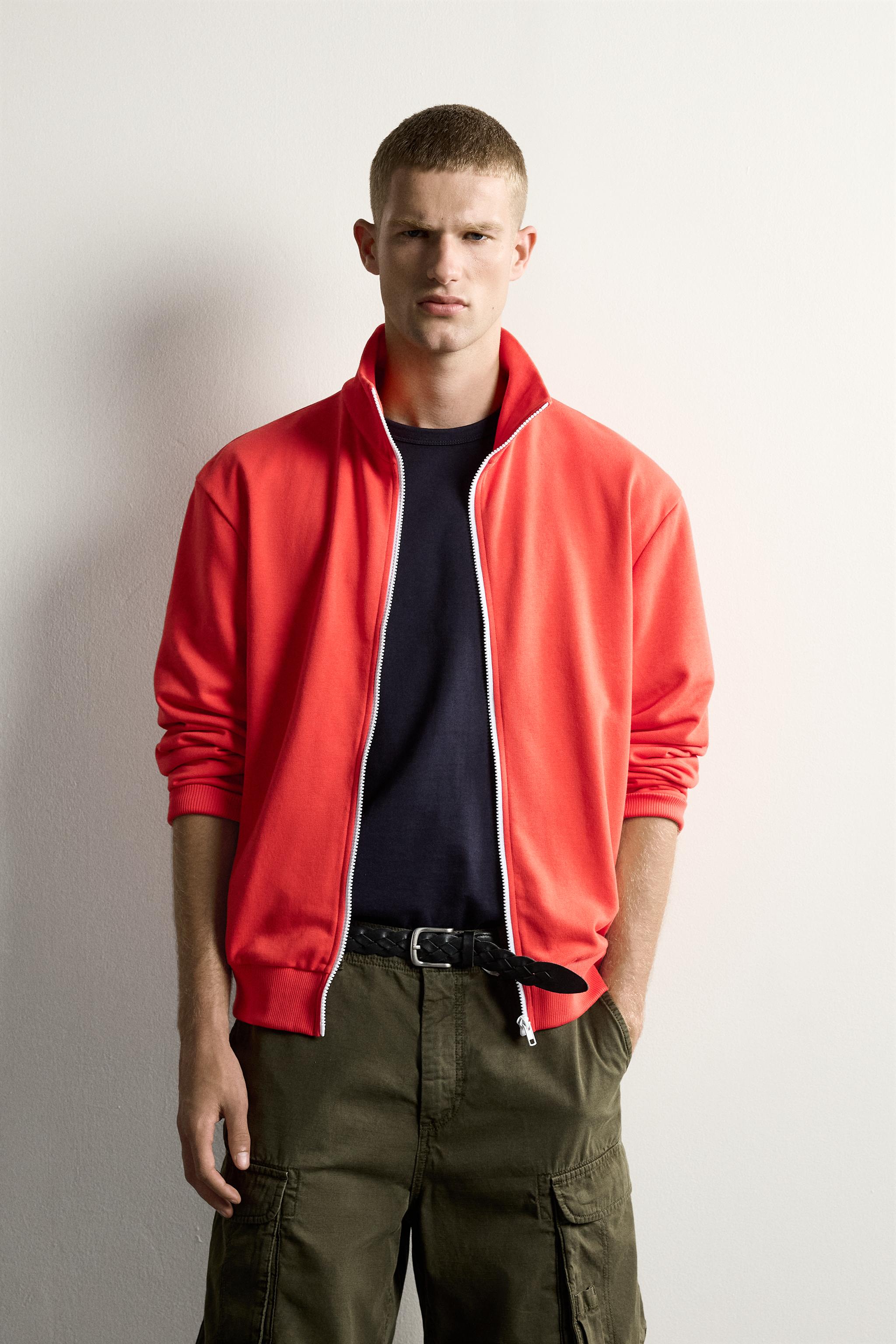 RELAXED FIT CONTRAST ZIP SWEATSHIRT — Red / Orange