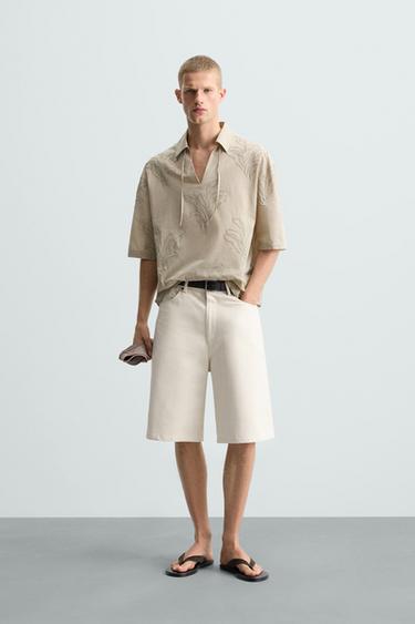 CAMISA BORDADO HOJAS - Marrón / Topo de Zara - Imagen 0