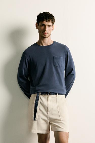 REGULAR FIT LONG SLEEVE T-SHIRT - Navy blue by Zara