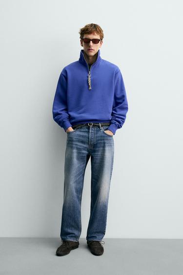 AARON LEVINE X ZARA QUARTER-ZIP SWEATSHIRT WITH TAPE DETAIL - Bluish by Zara