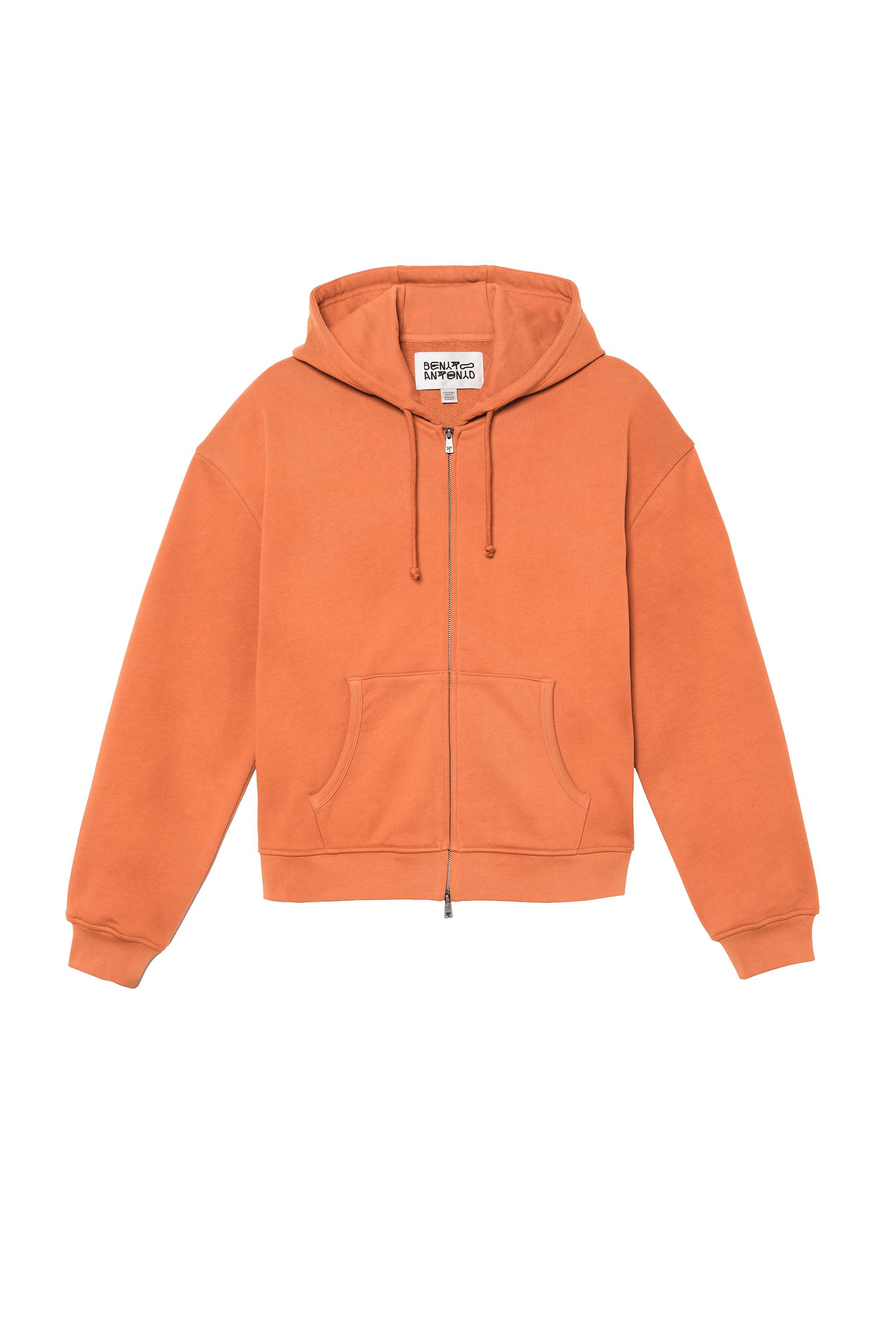 CROPPED FIT ZIPPER HOODIE SWEATSHIRT — Orange