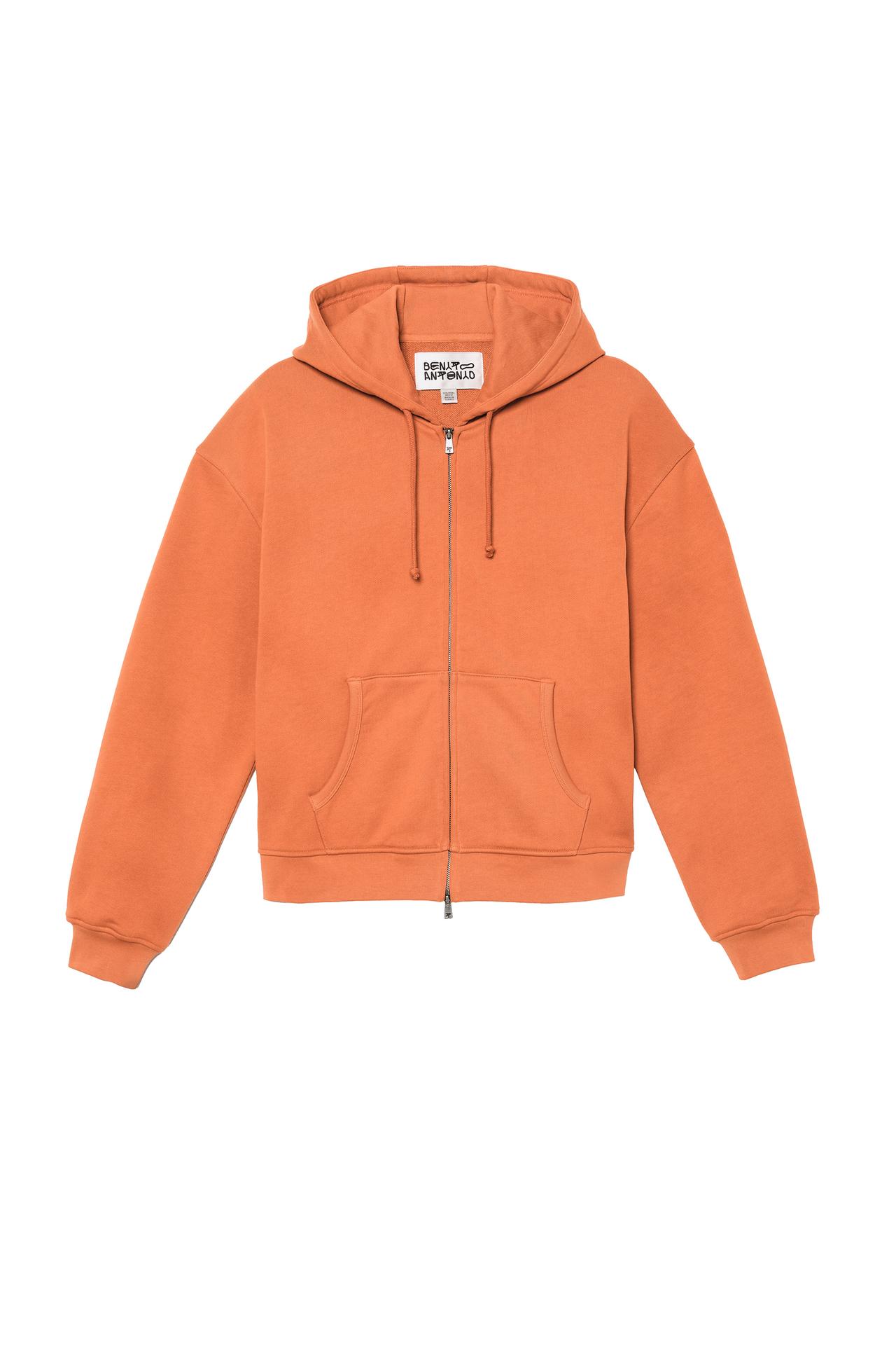 CROPPED FIT ZIPPER HOODIE SWEATSHIRT — Orange