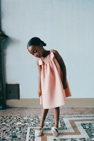 Zara SATIN DRESS WITH BOWS - Salmon