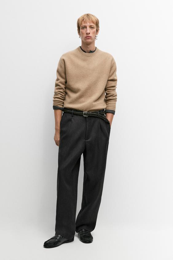 Zara Wool blend round neck knit sweater - taupe brown - Image 0