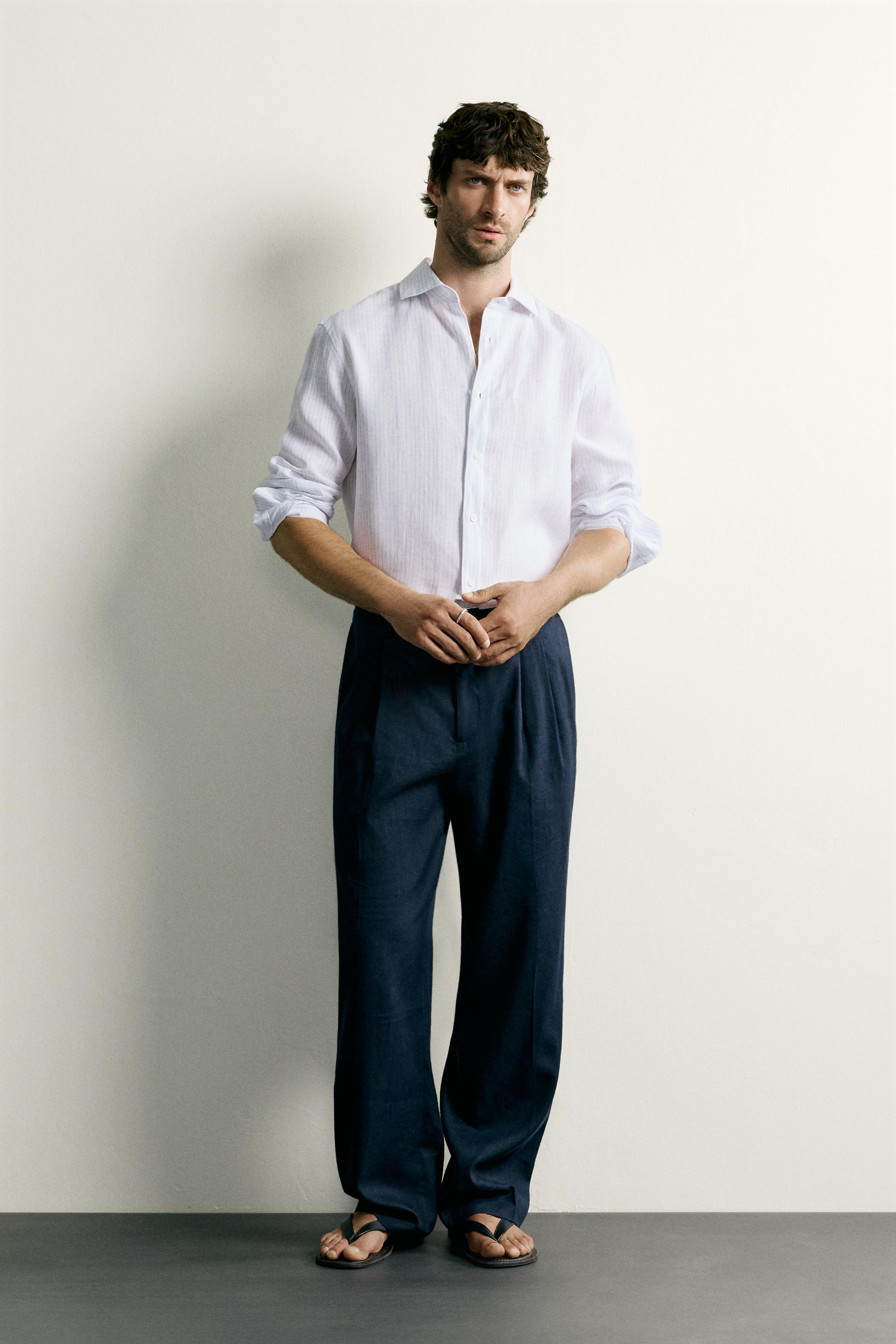 Zara %100 KETEN REGULAR FIT GÖMLEK