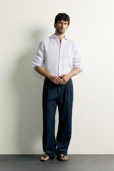 100% LINEN REGULAR FIT SHIRT - striped by Zara - Image 0