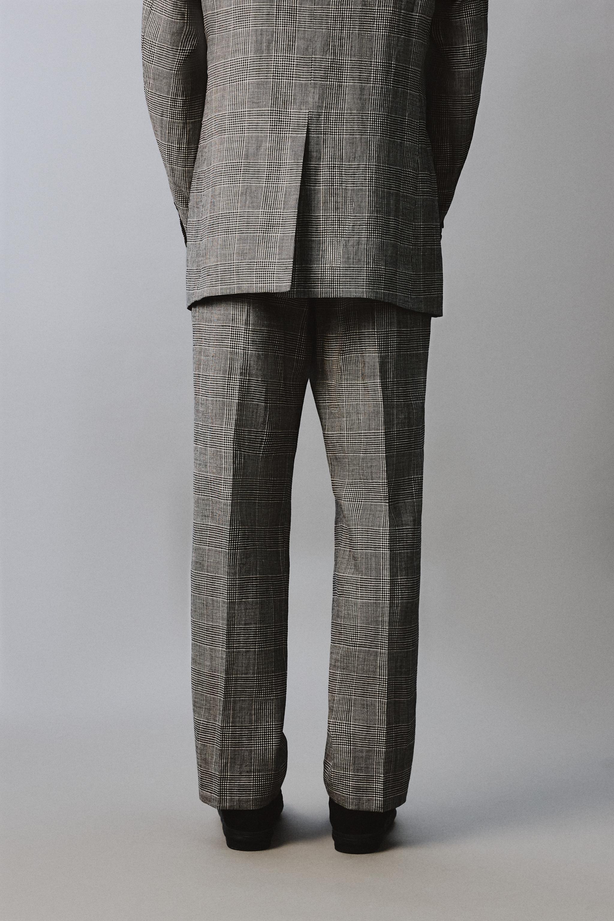 WOOL-LINEN CHECK SUIT PANTS AARON LEVINE X ZARA - Black / White