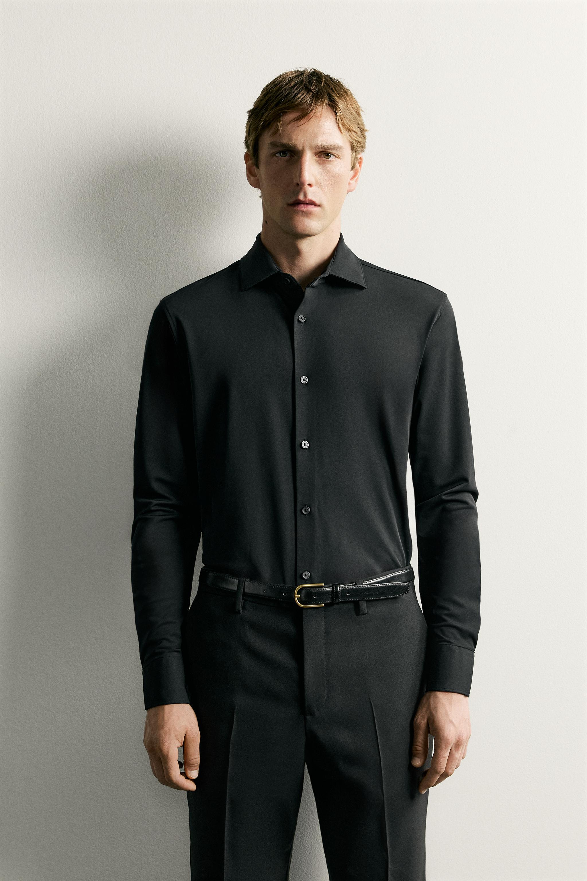 TEXTURED REGULAR FIT SHIRT — Black
