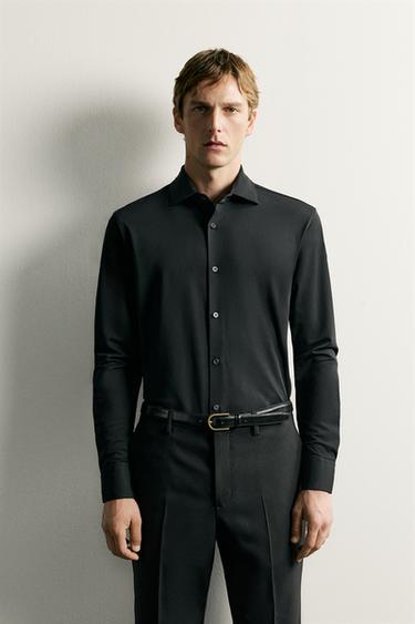 Zara TEXTURED REGULAR FIT SHIRT - Black
