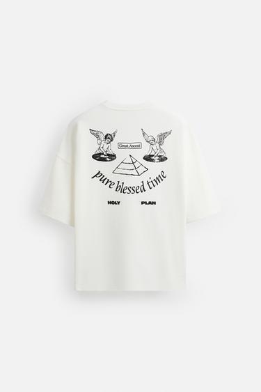 SUDADERA GRÁFICOS ESTAMPADOS - Blanco roto de Zara