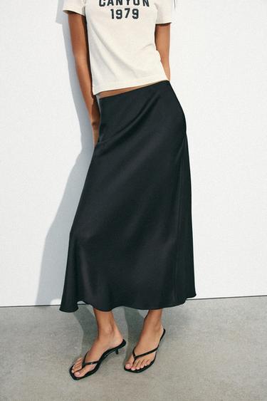 SATIN MIDI SKIRT - Black by Zara