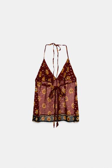 BEADED PRINTED GEORGETTE HALTER TOP - Burgundy by Zara - Image 7