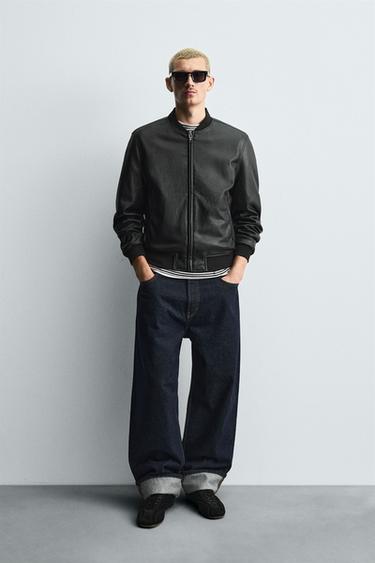 Zara FAUX LEATHER BOMBER JACKET - Black - Image 0