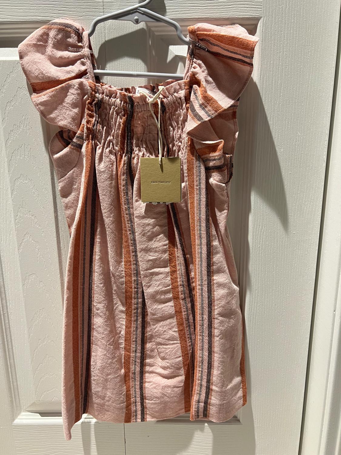TIMELESZ – RUFFLED STRIPED LINEN BLEND DRESS