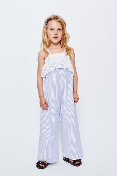 STRIPED JUMPSUIT WITH SWISS EMBROIDERY - Light blue by Zara