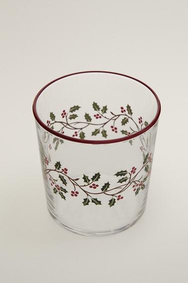 CHRISTMAS HOLLY GLASS TUMBLER — Red 2