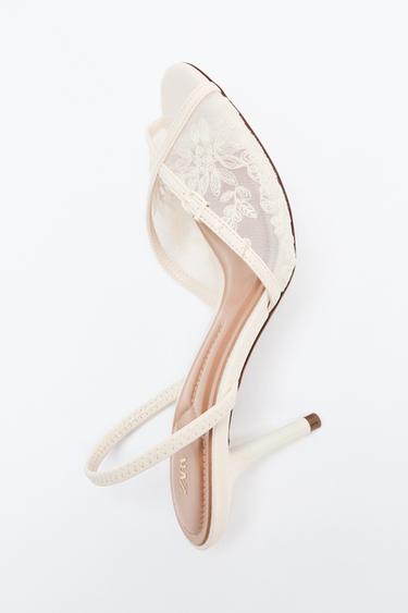 MESH EMBROIDERED HEELED SANDALS - White by Zara