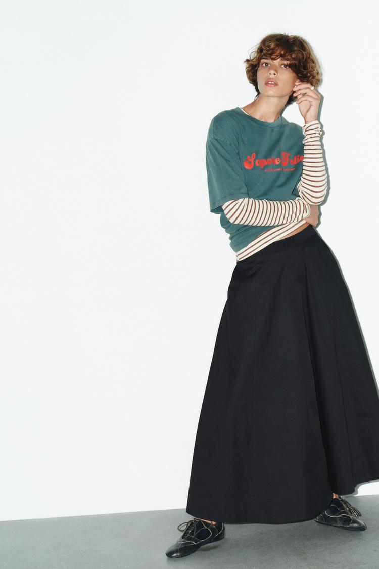 PLEATED MIDI SKIRT Black ZARA Thailand