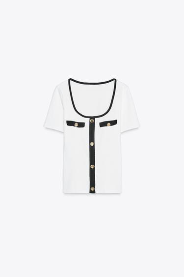 T-SHIRT FINITIONS EN CONTRASTE - Blanc de Zara - Image 3