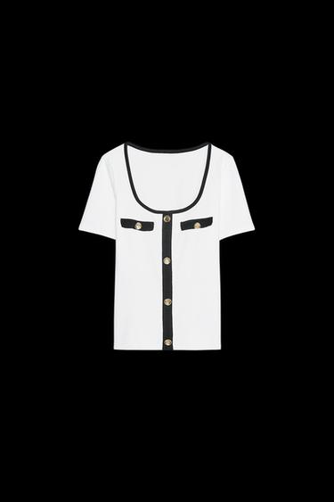 Zara CONTRAST TRIM T-SHIRT - White - Image 0