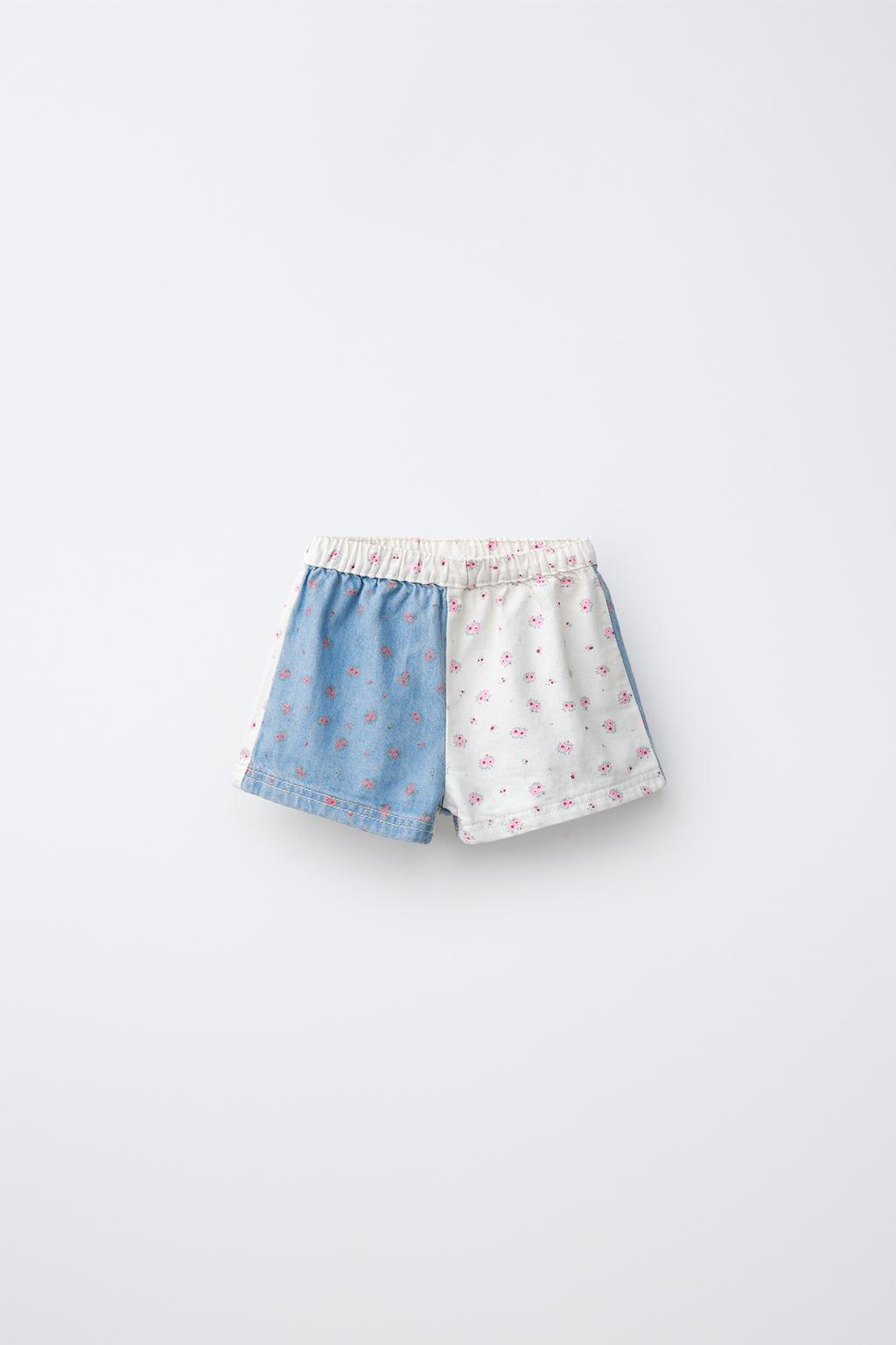Zara Çiçəkli patchwork denim şort