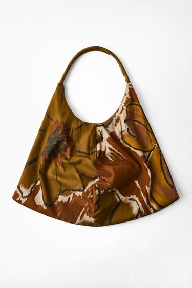 Zara PRINTED COTTON MAXI BAG - Brown