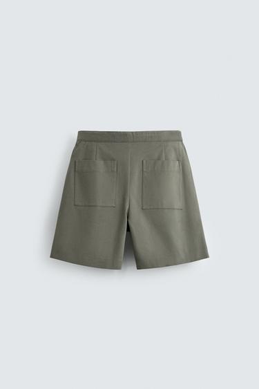 SHORT RELAXED FIT PLIS AVEC CEINTURE - Kaki de Zara - Image 7