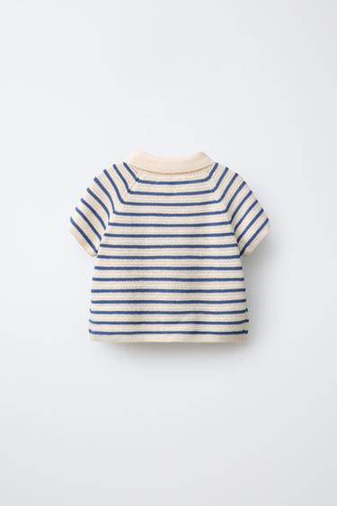 POLO EN MAILLE À RAYURES - Écru / Bleu de Zara - Image 1