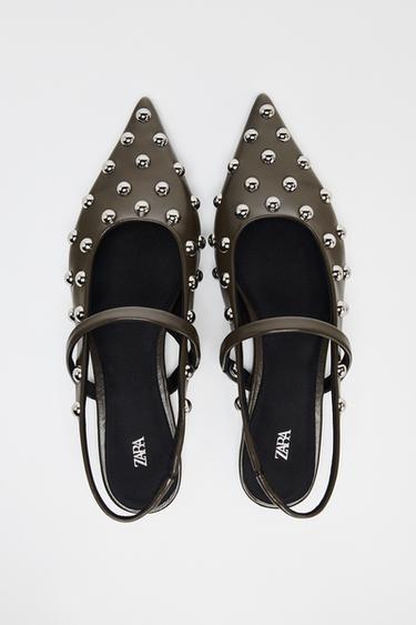 CHAUSSURES PLATES OUVERTES À L'ARRIÈRE AVEC CLOUS - Gris de Zara - Image 5