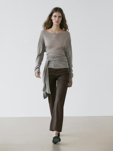 Zara High-waist straight-leg waxed trousers - Dark brown
