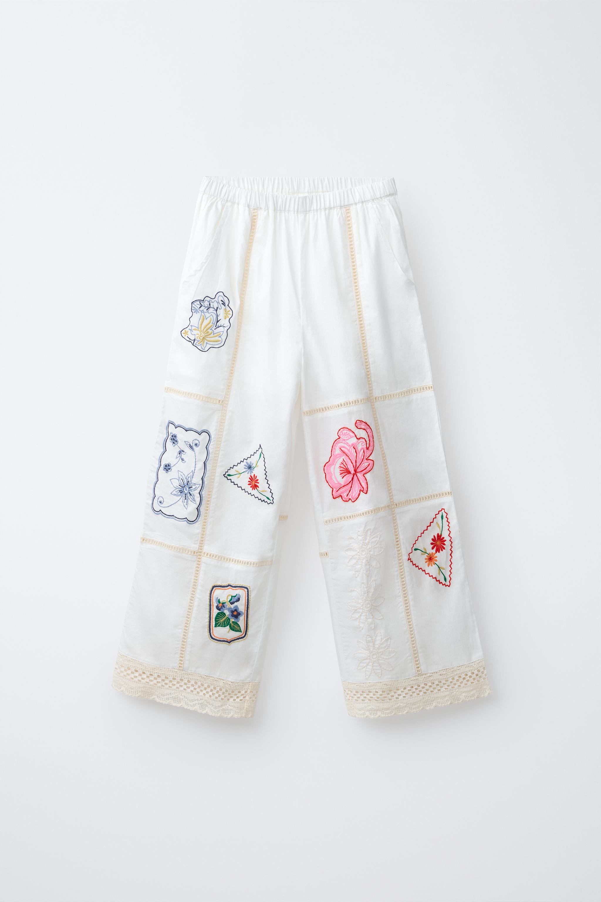 PATCHWORK EMBROIDERED STRAIGHT PANTS - Ecru | ZARA United States PATCHWORK EMBROIDERED STRAIGHT PANTS - Ecru | ZARA United States