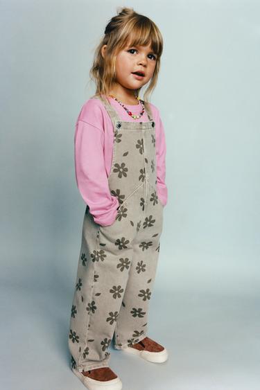 FLOWER PRINT TWILL DUNGAREES - Brown by Zara
